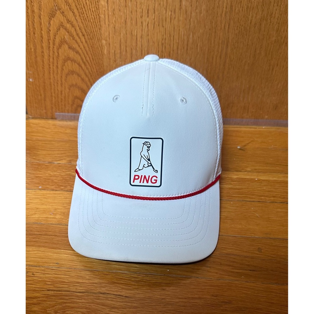 Ping Golf Mr. PING White Rope Trucker Hat Snapback Mesh Cap Flexfit 110 Mens